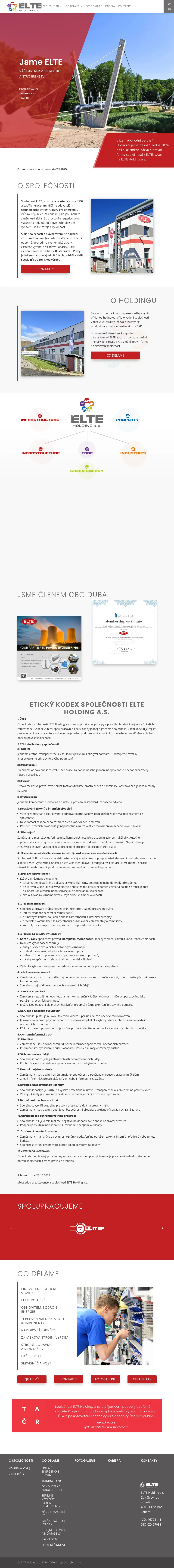 Celá úvodní stránka webu elteholding.cz