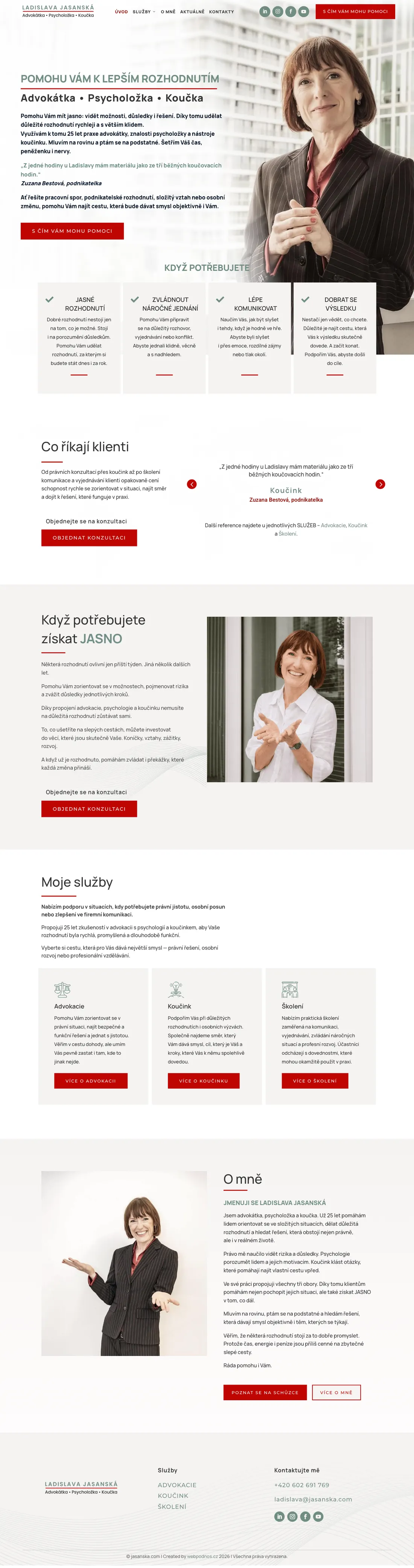 Celá úvodní stránka webu jasanska.com