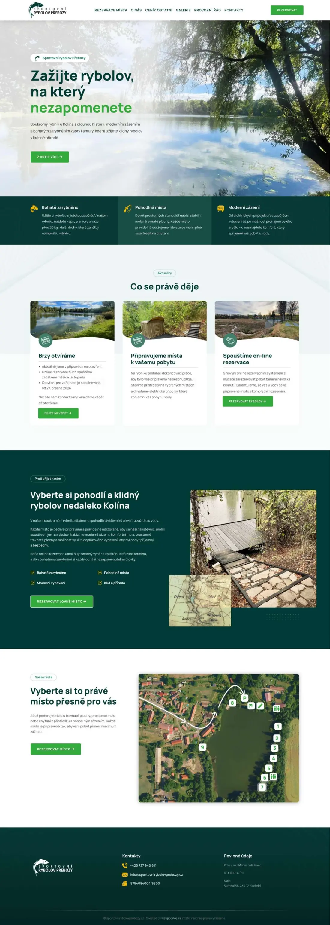 Celá úvodní stránka webu sportovnirybolovprebozy.cz