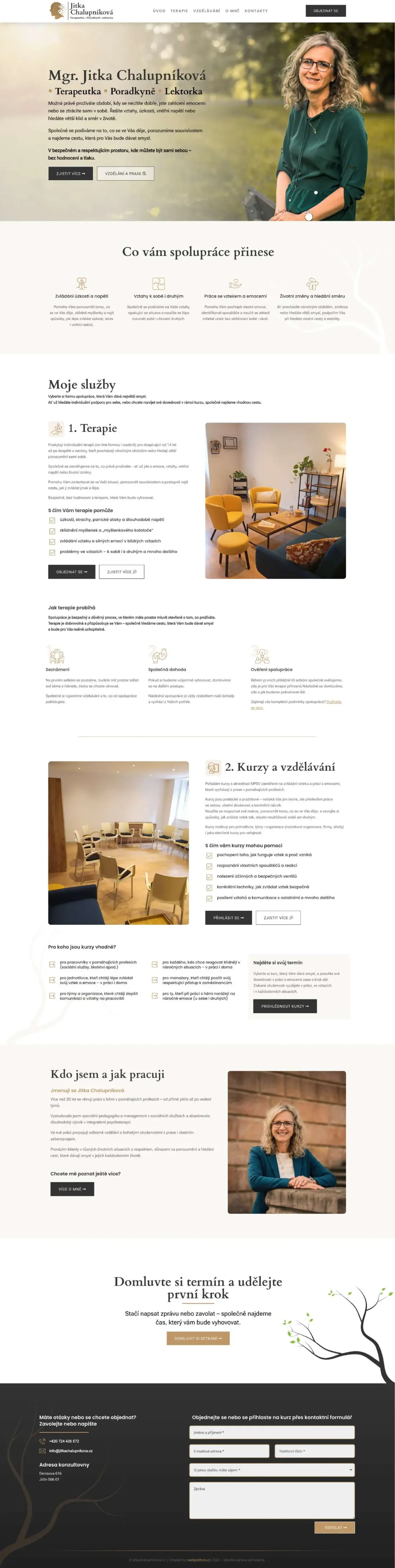 Celá úvodní stránka webu jitkachalupnikova.cz